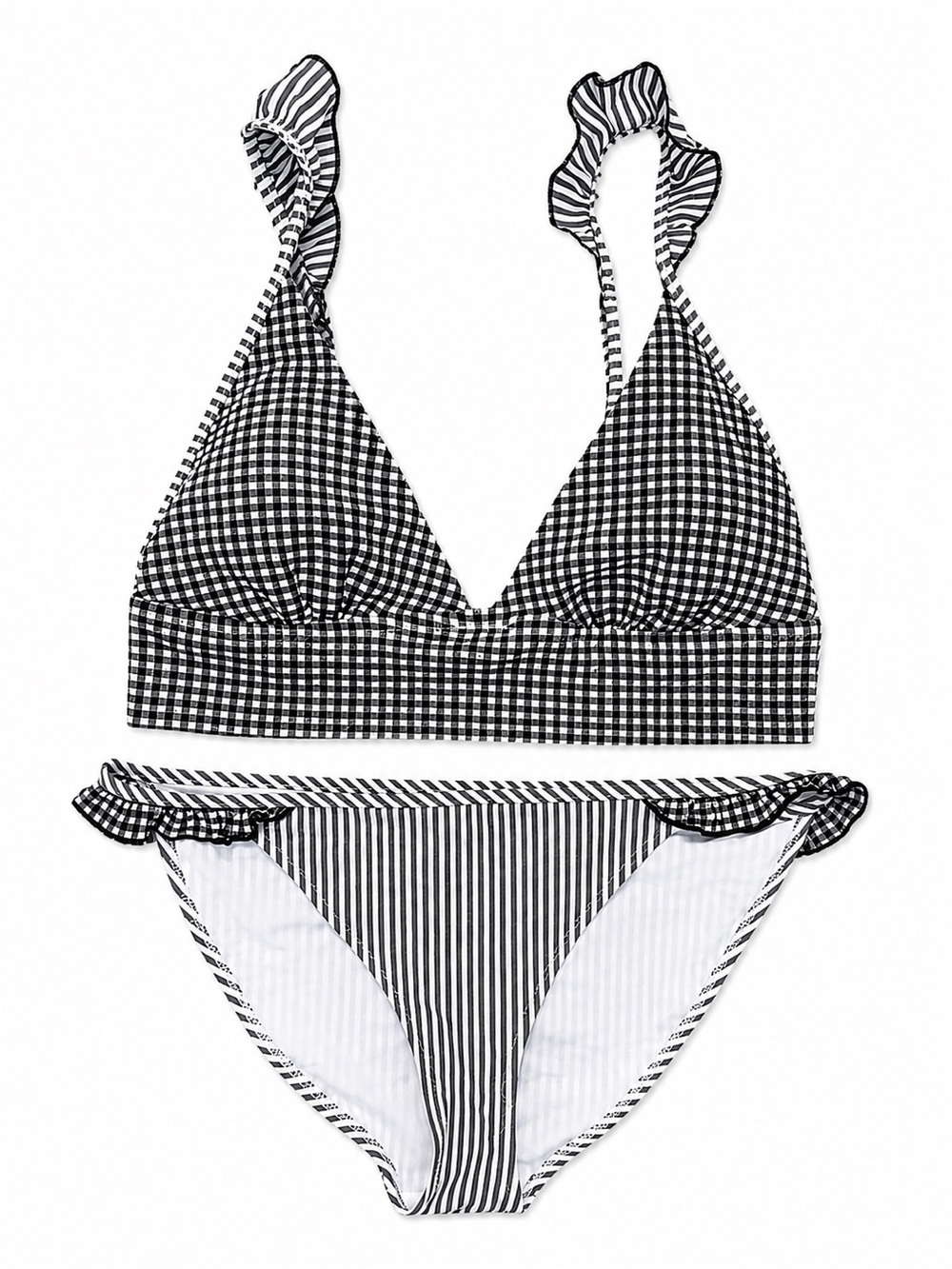 NWT Aerie Black and White Striped Gingham Ruffle … - image 2